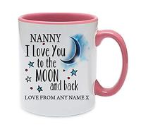 Personalised Nanny I Love You to The Moon & Back Coffee Tea Cocoa Soup Daily use Mug Valentine's Day Birthday Party gage Keepsake Unique Ceramic Cup Mug. (Pink Inside and Handle)