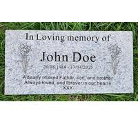 Personalised Natural Granite Memorial Plaque, 12 Birth Flower, Multiple Size, Multiple Colour, Headstone, Engraved, Crematorium, Grave Marker, Garden Memorial Stone, (Blue Grey Granite 20mm Thick)