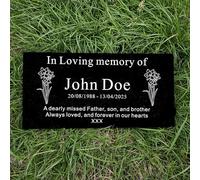 Personalised Natural Granite Memorial Plaque, 12 Birth Flower, Multiple Size, Multiple Colour, Headstone, Engraved, Crematorium, Grave Marker, Garden Memorial Stone, (Black Granite 10mm Thick)