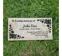 Personalised Natural Granite Memorial Plaque, 18 Floral Frame, Multiple Size, Multiple Colour, Headstone, Engraved, Crematorium, Grave Marker, Garden Memorial Stone, (Yellow Granite 30mm Thick)