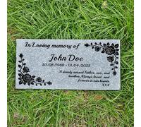 Personalised Natural Granite Memorial Plaque, 18 Floral Frame, Multiple Size, Multiple Colour, Headstone, Engraved, Crematorium, Grave Marker, Garden Memorial Stone, (Blue Grey Granite 20mm Thick)