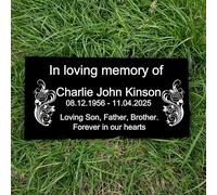 Personalised Natural Granite Memorial Plaque, 7 Rose,Multiple Size colour, Multiple Size Colour, Granite Headstone, Engraved, Crematorium, Grave, Memorial Stone, Memorial (Black)