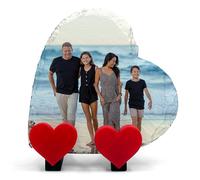 Personalised Natural Rock Heart Slate Plaque Full Edge Print Your Own Photo Text with Heart Display Stand - V2 Size | 4" x 4" or 100 x 100 mm |