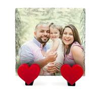 Personalised Natural Rock Slate Plaque Full Edge Print Your Own Photo Text with Heart Stand - Square | 4" x 4" or 100 x 100 mm |