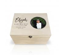 Personalised Natural Wood Circle Photo Memory Box | Custom Name, Message & Date Keepsake Chest | Premium Pine Box for Memorials, Milestones & Birthdays | W16cm x D11cm x H9cm