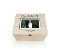 Personalised Natural Wood Landscape Photo Memory Box | Custom Name, Message & Date Keepsake Chest | Premium Pine Box for Milestones, Birthdays & Memorials | W20cm x D15cm x H11cm