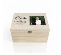 Personalised Natural Wood Square Photo Memory Box | Custom Name, Message & Date Keepsake Chest | Premium Pine Box for Memorials, Milestones & Birthdays | W16cm x D11cm x H9cm
