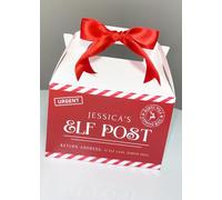 Personalised Naughty Elf Arrival Christmas Red and White Elf Post Gift Box With Bow Set 15cm Any Name (BOY ELF)