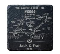 Personalised NC500 Slate Coaster, Laser Engraved, North Coast 500 Route Map, Custom Name and Date, Completion Gift