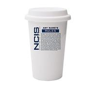 Personalised NCIS ''Gibbs' Rules Custom Name Birthday, Christmas 10oz Dual Wall Eco Insulated White Ceramic Travel Mug with White Lid.