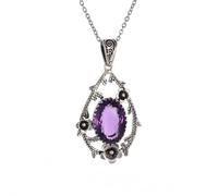 personalised necklace Amethyst Peach Flower Gemstone Pendant Necklace Drop Shaped for Women Retro Ethnic Style Fashion Elegant gifts