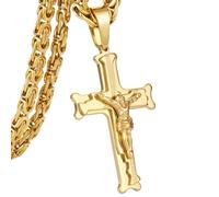personalised necklace Stainless Steel Christs Jesus Cross Pendant Necklace Link Byzantine Chain Silver Color Necklaces for Men gifts