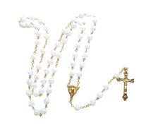 personalised necklace White Rose Acrylic Beads Chain Catholic Rosary Necklace Our Lady Medal Crucifix Cross Pendant Church Prayer Jewelry Gifts gifts
