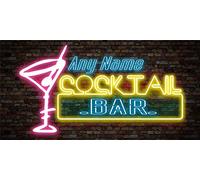 Personalised Neon Bar Sign - Metal Signs Tin Wall Hanging Plaques - Cocktail Light Effect Accessories for Home Pub Bars Man Cave Garden Tiki - 400mm x 200mm - ADD NAME/TEXT - MSBR-02