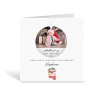 Personalised Nephew Christmas Card Gift | First Christmas Bauble Keepsake | Custom Printed with Name, Photo & Year on Removable Tree Ornament