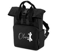 Personalised Netball Girls Rolltop Backpack Mini Roll Top Back to School Kids Net Ball Team Bag, One Size, Black