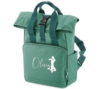 Personalised Netball Girls Rolltop Backpack Mini Roll Top Back to School Kids Net Ball Team Bag, One Size, Sage