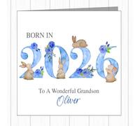 Personalised New Baby Boy Card Memento Born In 2026 - Son Grandson Godson Nephew