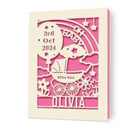 Personalised New Baby Card Custom New Baby Cards Gifts Congratulations Babys Boy Girl Card with Any Name & Weight & Date Laser Paper Cut Cards for Son Daughter Grandson Nephew Niece(Fuchsia)