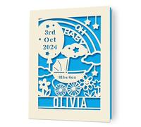 Personalised New Baby Card Custom New Baby Cards Gifts Congratulations Babys Boy Girl Card with Any Name & Weight & Date Laser Paper Cut Cards for Son Daughter Grandson Nephew Niece(Blue)
