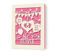 Personalised New Baby Card Custom New Baby Cards Gifts with Any Weight & Date Laser Paper Cut Cards with Envelopes for Girl Boy Newborn Son Daughter Nephew Niece Grandson(Fuchsia)