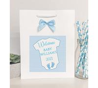 Personalised New Baby Gift Bag Welcome To The World Babygrow Blue Boy (Small W20 H24 D10 cm)