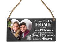 Personalised New Home Plaque - Custom First Home Sign with Photo and Message, Wall Hanging for New Homeowners. (Acrylic Indoor & Outdoor Use 19cm x 9cm, Black)