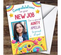 Personalised New Job Card For Aunty Photo Rainbow | Personalized Custom Unique Greetings Card For New Job Any Text Inside & Out