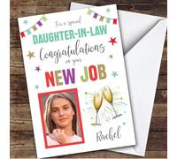 Personalised New Job Card For Daughter-In-Law Photo Champagne Cheers | Personalized Custom Unique Greetings Card For New Job Any Text Inside & Out