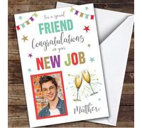 Personalised New Job Card For Friend Photo Champagne Cheers | Custom Greetings Card For New Job Any Text Inside & Out
