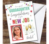 Personalised New Job Card For Goddaughter Photo Champagne Cheers | Custom Greetings Card For New Job Any Text Inside & Out