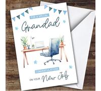 Personalised New Job Card For Grandad Desk Job Blue | Custom Greetings Card For New Job Any Text Inside & Out