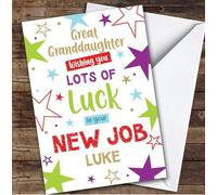 Personalised New Job Card For Great Granddaughter Bright Stars | Custom Greetings Card For New Job Any Text Inside & Out