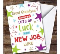 Personalised New Job Card For Great Grandson Bright Stars | Custom Greetings Card For New Job Any Text Inside & Out