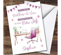 Personalised New Job Card For Mother-In-Law Desk Job Pink | Personalized Custom Unique Greetings Card For New Job Any Text Inside & Out