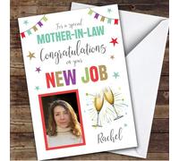 Personalised New Job Card For Mother-In-Law Photo Champagne Cheers | Personalized Custom Unique Greetings Card For New Job Any Text Inside & Out