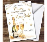 Personalised New Job Card For Mum Champagne Flute Gold | Custom Greetings Card For New Job Any Text Inside & Out
