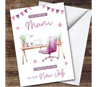 Personalised New Job Card For Mum Desk Job Pink | Personalized Custom Unique Greetings Card For New Job Any Text Inside & Out
