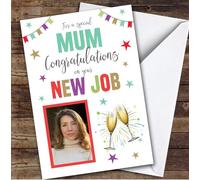 Personalised New Job Card For Mum Photo Champagne Cheers | Custom Greetings Card For New Job Any Text Inside & Out