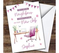 Personalised New Job Card For Neighbour Desk Job Pink | Personalized Custom Unique Greetings Card For New Job Any Text Inside & Out