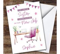 Personalised New Job Card For Sister Desk Job Pink | Custom Greetings Card For New Job Any Text Inside & Out
