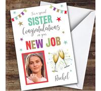 Personalised New Job Card For Sister Photo Champagne Cheers | Custom Greetings Card For New Job Any Text Inside & Out