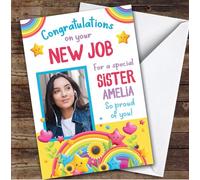 Personalised New Job Card For Sister Photo Rainbow | Personalized Custom Unique Greetings Card For New Job Any Text Inside & Out