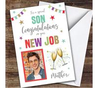 Personalised New Job Card For Son Photo Champagne Cheers | Custom Greetings Card For New Job Any Text Inside & Out
