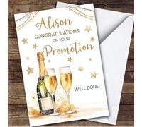 Personalised New Job Promotion Card For Anyone Champagne Flute Gold | Personalized Custom Unique Greetings Card For New Job Promotion Any Text Inside & Out