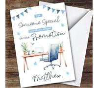 Personalised New Job Promotion Card For Desk Job Blue | Custom Greetings Card For New Job Promotion Any Text Inside & Out