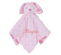 Personalised Newborn Baby Boys Girls Toy Comforter Blankets Elephant, Bunny, Giraffe, Zebra Teddy Embroidered Name | Gift Toy Comforter (Pink Dimple Bunny)