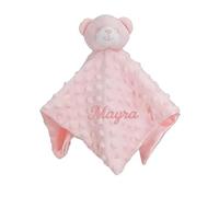 Personalised Newborn Baby Boys Girls Toy Comforter Blankets Elephant, Bunny, Giraffe, Zebra Teddy Embroidered Name | Gift Toy Comforter (Pink Dimple Bear)