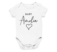 Personalised Newborn Babygrow, Gifts For Newborn Baby Girls and Boys Custom Printed Name, Soft Cotton Baby Grow Short Sleeve Vest Sleepsuit Clothing 0 Months to 18 Months, 3-6 Months, White