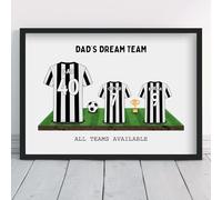Personalised Newcastle Dream Team Shirt Art | All Teams Available | Framed or Prints | United Gift for Dad, Grandad, Man, Uncle, Family Utd | Unique Football Footy Fan Wall Keepsake Sports
